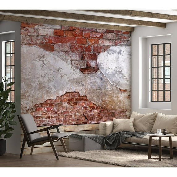 Tiptophomedecor Background & Patterns Wallpaper Wall Mural - Red Brick Wall and Old Plaster