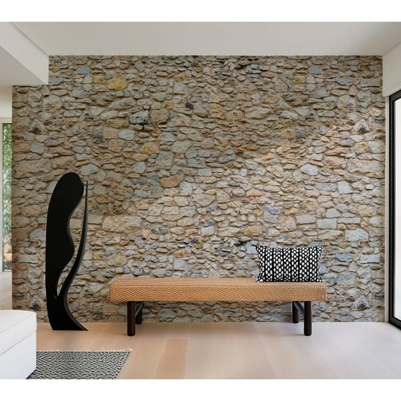 Tiptophomedecor Background & Patterns Wallpaper Wall Mural - Stacked Pebbles Stone Wall