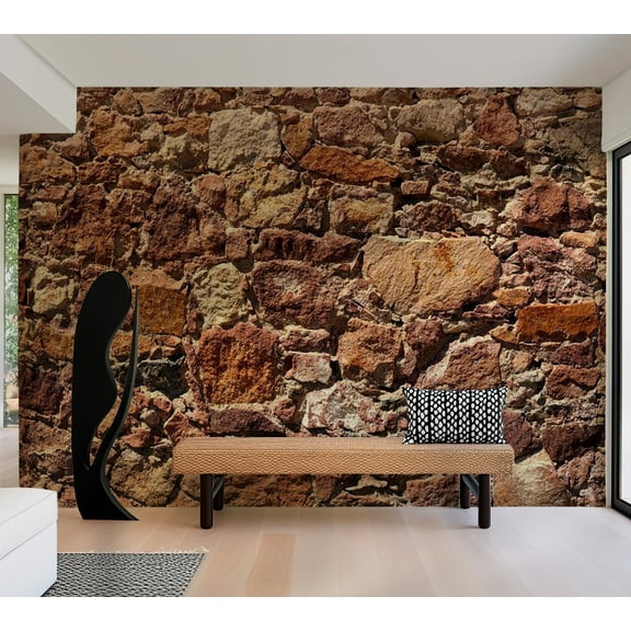 Tiptophomedecor Background & Patterns Wallpaper Wall Mural - Terracotta Stacked Stone Wall