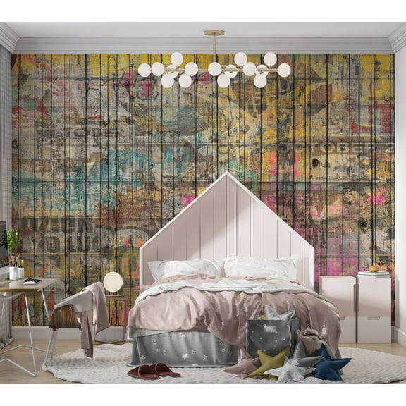 Tiptophomedecor Background & Patterns Wallpaper Wall Mural - Vintage Graffiti on Wood