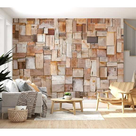 Tiptophomedecor Background & Patterns Wallpaper Wall Mural - Wooden Bloks Mosaic