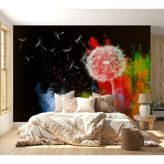 Tiptophomedecor Botanical Wallpaper Wall Mural - Colourful Dandelion