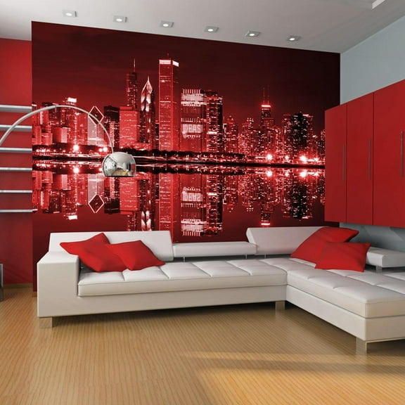 Tiptophomedecor Cityscape Wallpaper Wall Mural - Wine-Colored Chicago
