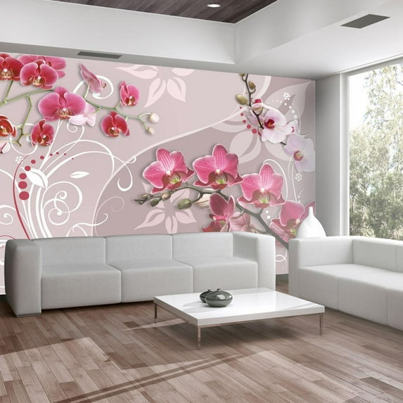 Tiptophomedecor Floral Wallpaper Wall Mural - Flight Of Pink Orchids