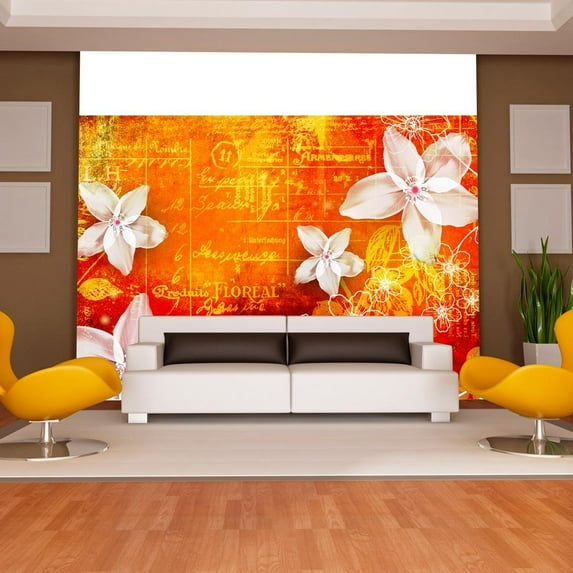 Tiptophomedecor Floral Wallpaper Wall Mural - Floral Notes Orange