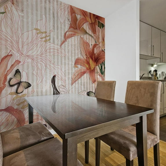 Tiptophomedecor Floral Wallpaper Wall Mural - Flowers And Butterflies
