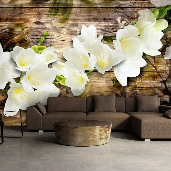 Tiptophomedecor Floral Wallpaper Wall Mural - Freesia On Wood