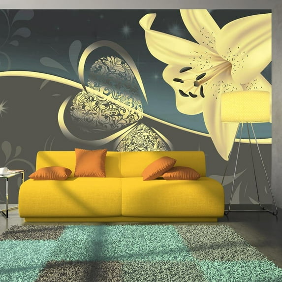 Tiptophomedecor Floral Wallpaper Wall Mural - Lily In Shades Of Gray