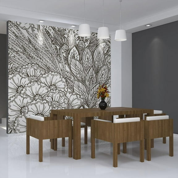 Tiptophomedecor Floral Wallpaper Wall Mural - Meadow Black And White