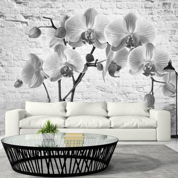 Tiptophomedecor Floral Wallpaper Wall Mural - Orchid In Shades Of Gray