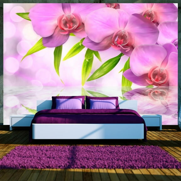 Tiptophomedecor Floral Wallpaper Wall Mural - Orchids In Lilac Colour