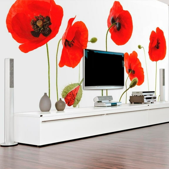 Tiptophomedecor Floral Wallpaper Wall Mural - Red Poppies Summertime