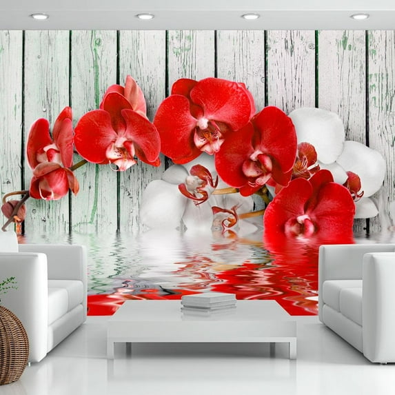 Tiptophomedecor Floral Wallpaper Wall Mural - Ruby Orchid