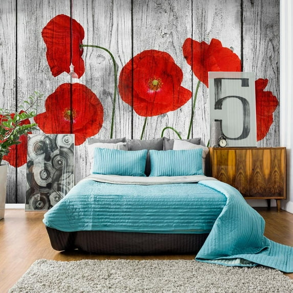 Tiptophomedecor Floral Wallpaper Wall Mural - Tale Of Red Poppies