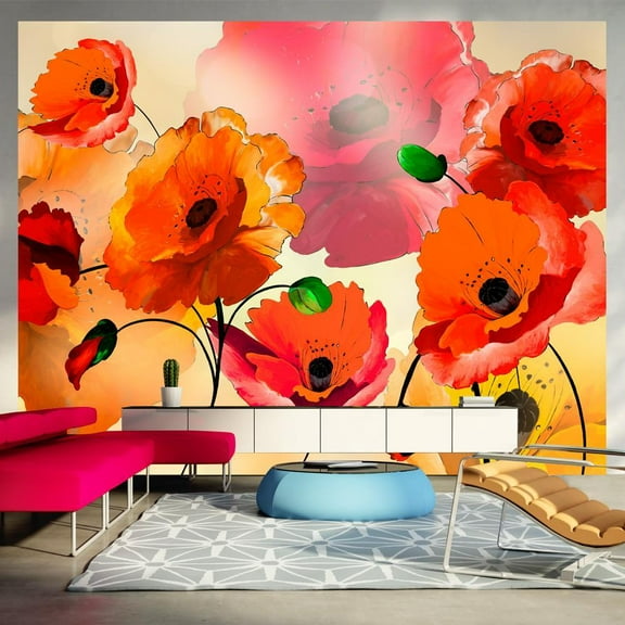 Tiptophomedecor Floral Wallpaper Wall Mural - Velvet Poppies