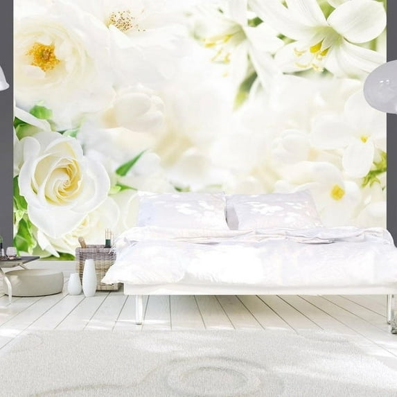 Tiptophomedecor Floral Wallpaper Wall Mural - White Sigh