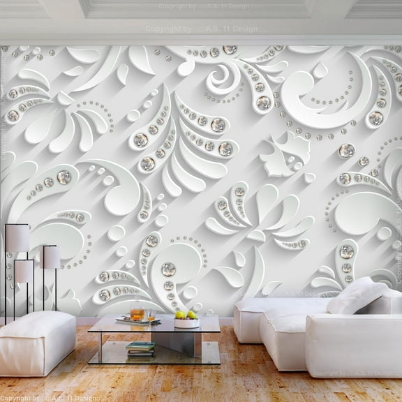 Tiptophomedecor Glam Wallpaper Wall Mural - Flowers With Crystals