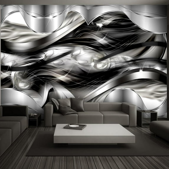Tiptophomedecor Glam Wallpaper Wall Mural - Platinum Fog