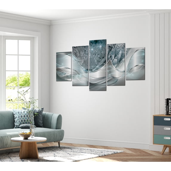 Tiptophomedecor Glamour Canvas Wall Art - Sparkling Dandelions Blue 5 Piece - Stretched & Framed Ready To Hang Art