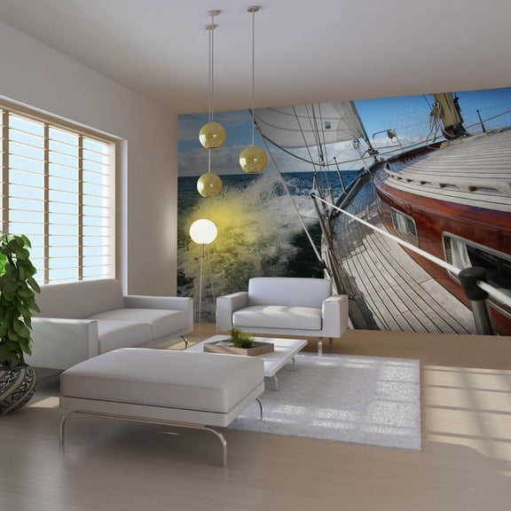 Tiptophomedecor Landscape Wallpaper Wall Mural - A Boat In The Sea