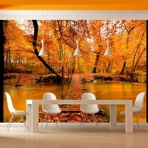 Tiptophomedecor Landscape Wallpaper Wall Mural - Autumn Bridge