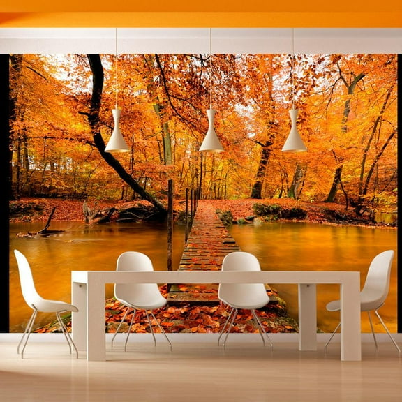 Tiptophomedecor Landscape Wallpaper Wall Mural - Autumn Bridge