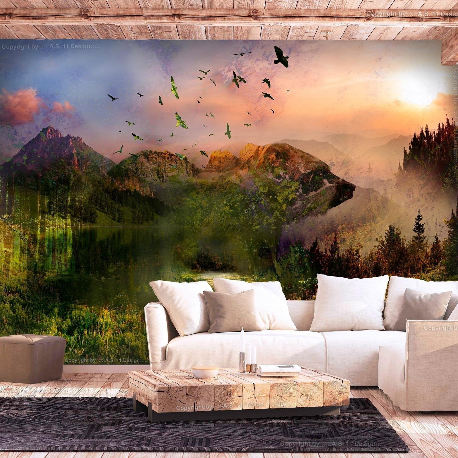 Tiptophomedecor Landscape Wallpaper Wall Mural - Bear In The Mountain ...