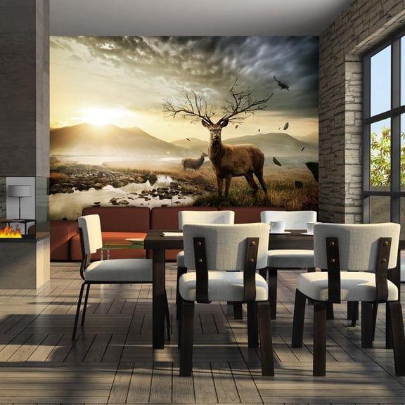 Tiptophomedecor Landscape Wallpaper Wall Mural - Deers By Mountain Stream