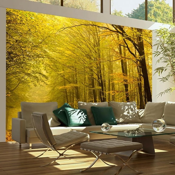 Tiptophomedecor Landscape Wallpaper Wall Mural - Road In Autumn Forest