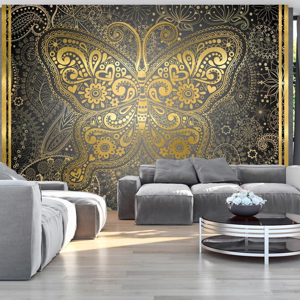 Tiptophomedecor Mandala Wallpaper Wall Mural - Golden Butterfly ...