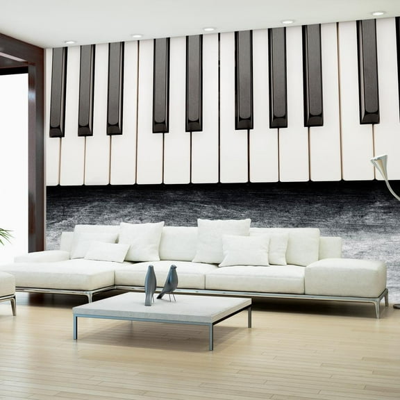Tiptophomedecor Music Wallpaper Wall Mural - Piano & Grey Stone