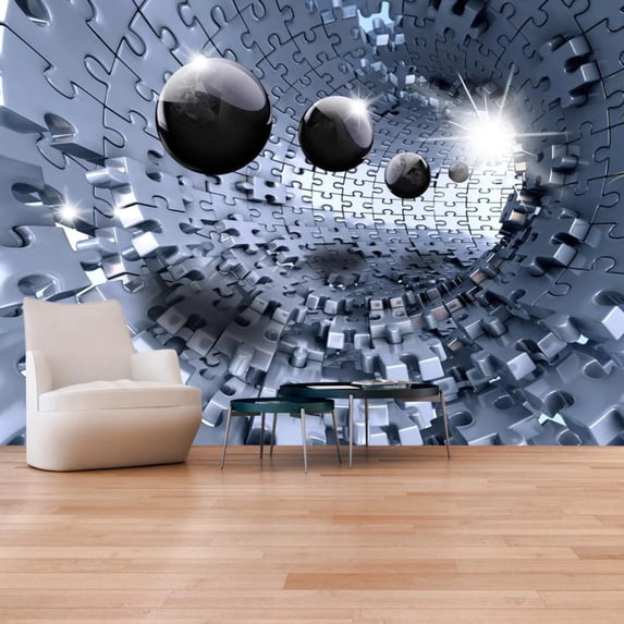 Tiptophomedecor Peel and Stick 3D Illusion Wallpaper Wall Mural - Abstract Jigsaw - Removable Wall Decals