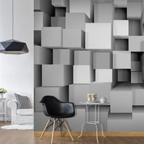 Tiptophomedecor Peel and Stick 3D Illusion Wallpaper Wall Mural - Big Grey Blocks - Removable Wall Decals