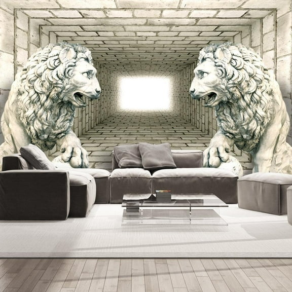 Tiptophomedecor Peel and Stick 3D Illusion Wallpaper Wall Mural - Chamber Of Lions - Removable Wall Decals