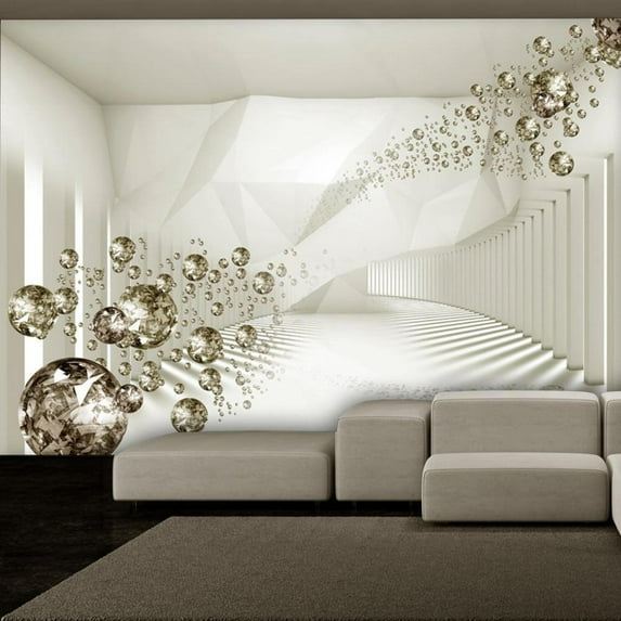 Tiptophomedecor Peel and Stick 3D Illusion Wallpaper Wall Mural - Diamond Corridor Beige - Removable Wall Decals