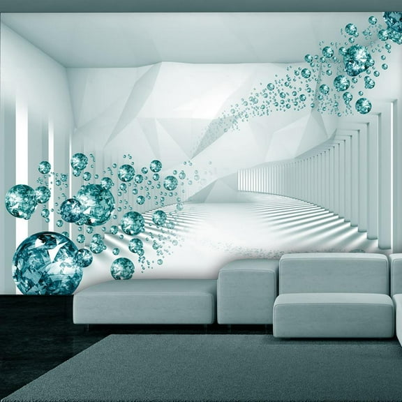 Tiptophomedecor Peel and Stick 3D Illusion Wallpaper Wall Mural - Diamond Corridor Turquoise - Removable Wall Decals