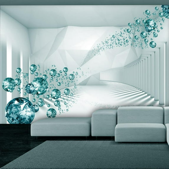 Tiptophomedecor Peel and Stick 3D Illusion Wallpaper Wall Mural - Diamond Corridor Turquoise - Removable Wall Decals