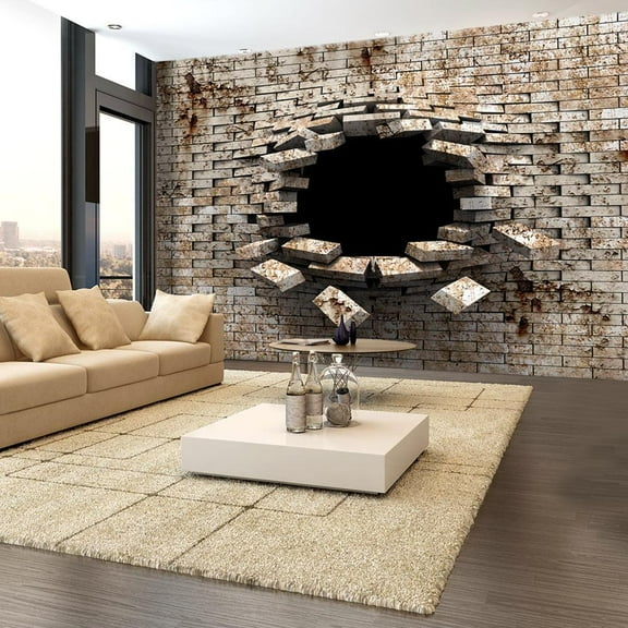 Tiptophomedecor Peel and Stick 3D Illusion Wallpaper Wall Mural - Entrance Brick Wall - Removable Wall Decals