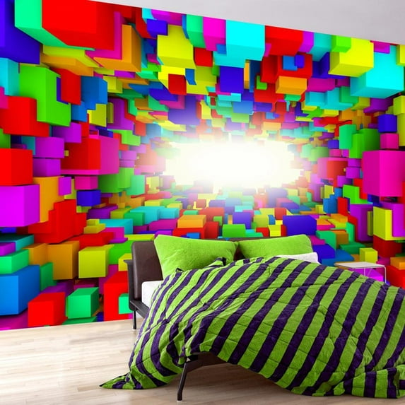 Tiptophomedecor Peel and Stick 3D Illusion Wallpaper Wall Mural - Light In Color Geometry - Removable Wall Decals