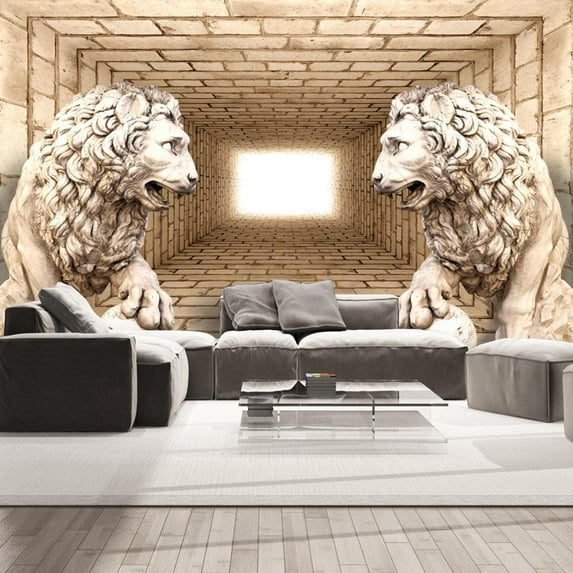 Tiptophomedecor Peel and Stick 3D Illusion Wallpaper Wall Mural - Mystery Of Lions - Removable Wall Decals