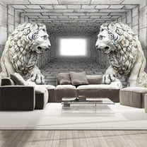 Tiptophomedecor Peel and Stick 3D Illusion Wallpaper Wall Mural - Stone Lions - Removable Wall Decals