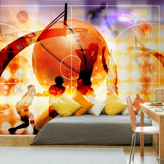 Tiptophomedecor Peel and Stick Basketball Wallpaper Wall Mural - Basketball Collage - Removable Wall Decals