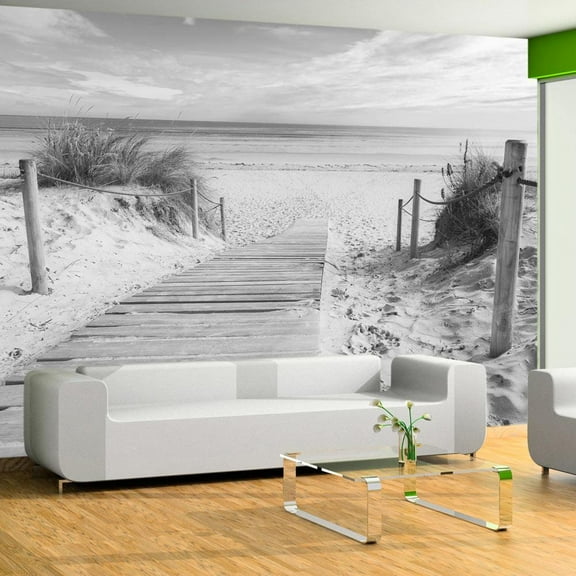 Tiptophomedecor Peel and Stick Beach Wallpaper Wall Mural - Beach Black And White - Removable Wall Decals