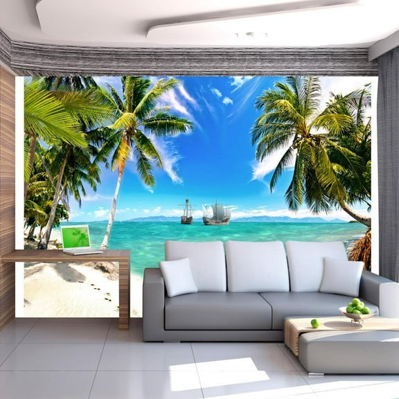 Tiptophomedecor Peel and Stick Beach Wallpaper Wall Mural - Lost Ships - Removable Wall Decals