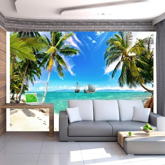 Tiptophomedecor Peel and Stick Beach Wallpaper Wall Mural - Lost Ships - Removable Wall Decals