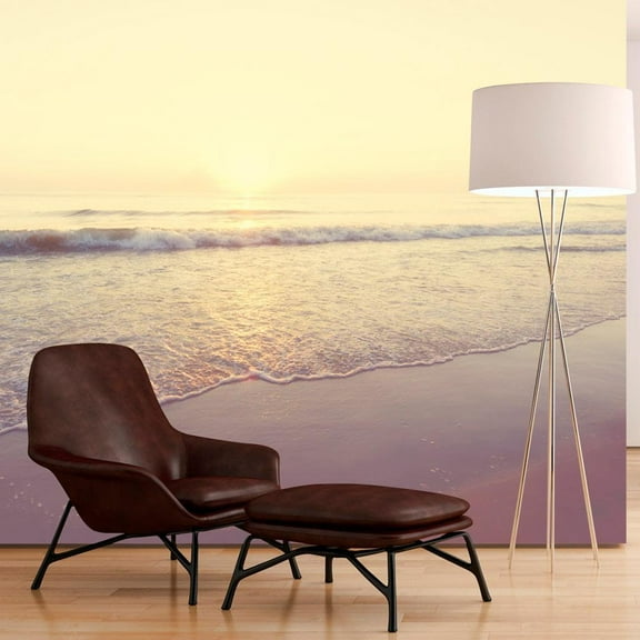 Tiptophomedecor Peel and Stick Beach Wallpaper Wall Mural - Morning On The Beach - Removable Wall Decals