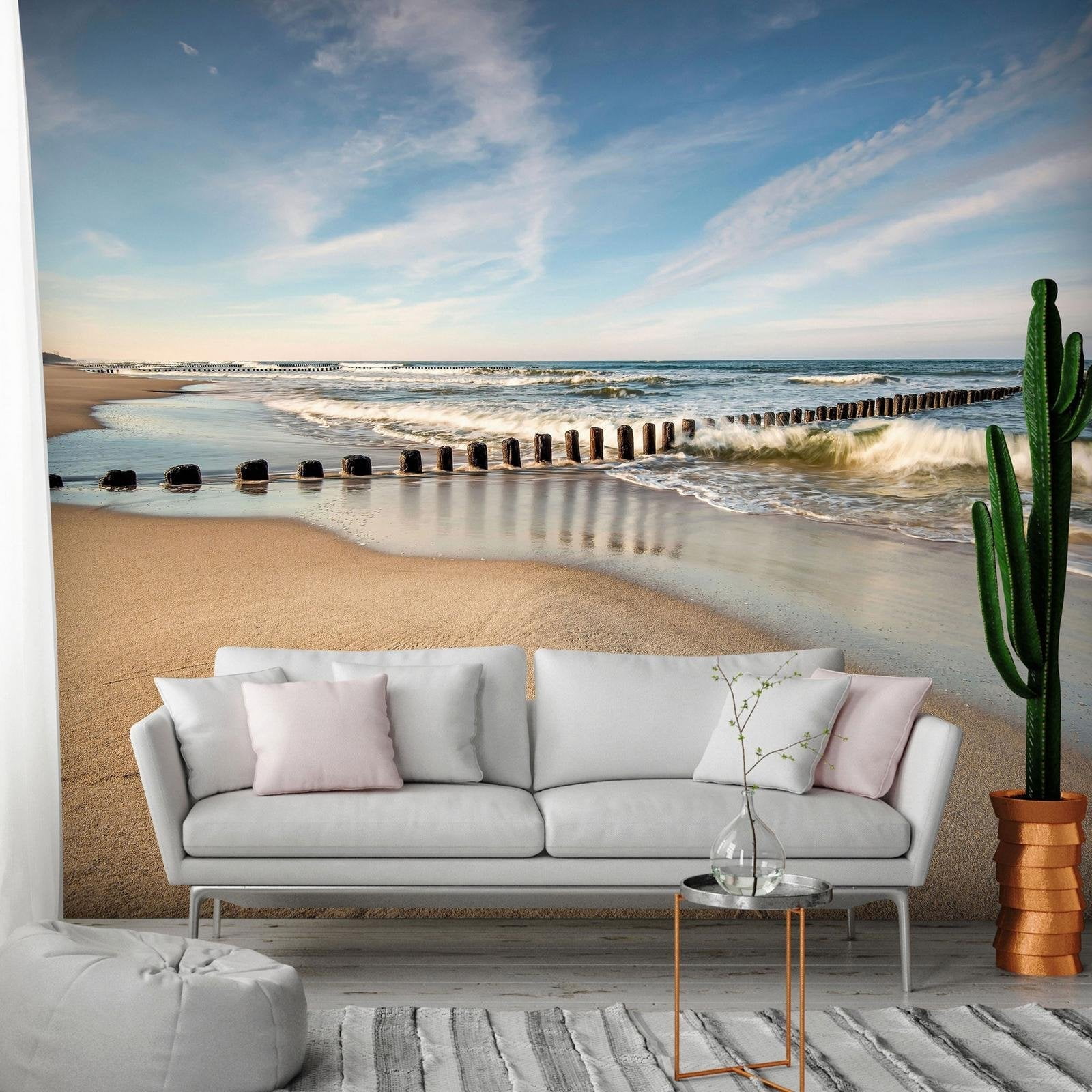Tiptophomedecor Peel and Stick Beach Wallpaper Wall Mural - Sea Breeze -  Removable Wall Decals