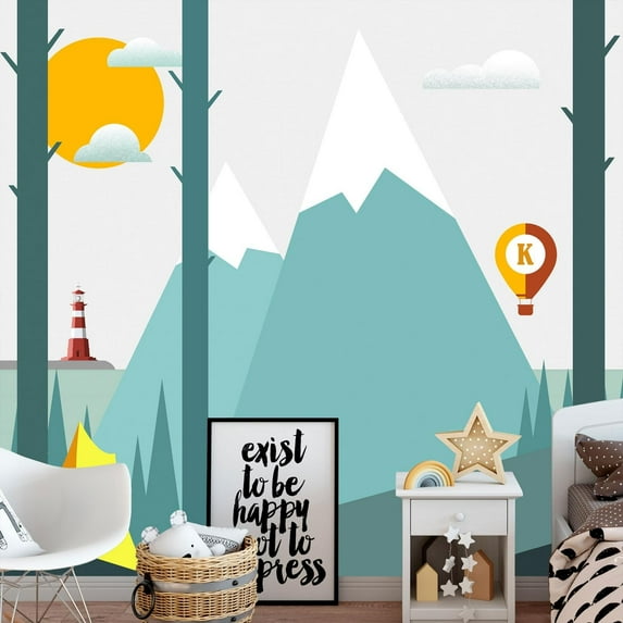 Tiptophomedecor Peel and Stick Cartoon Wallpaper Wall Mural - On The Camping - Removable Wall Decals