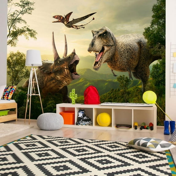 Tiptophomedecor Peel and Stick Fiction Wallpaper Wall Mural - Dinosaur Square - Removable Wall Decals