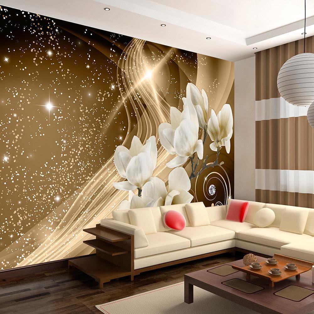 Tiptophomedecor Peel and Stick Floral Wallpaper Wall Mural Golden